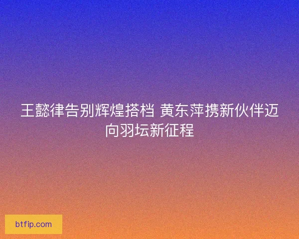 王懿律告别辉煌搭档 黄东萍携新伙伴迈向羽坛新征程